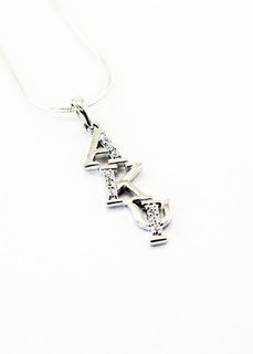 Alpha Kappa Psi Sterling Silver Diagonal Lavaliere set with Lab-Created Diamonds
