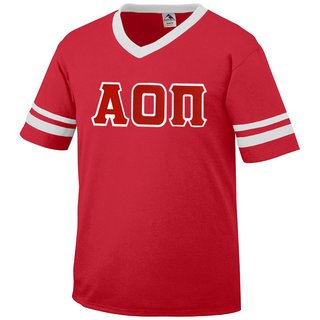 DISCOUNT-Alpha Omicron Pi Jersey With Greek Applique Letters