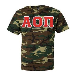 DISCOUNT-Alpha Omicron Pi Lettered Camouflage T-Shirt