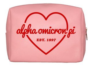 Alpha Omicron Pi Pink with Red Heart Makeup Bag