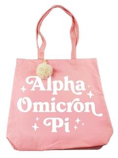 Alpha Omicron Pi Retro Pom Pom Tote Bag