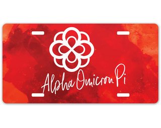 Alpha Omicron Pi Watercolor Script License Plate