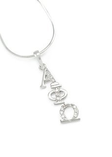 Alpha Phi Omega Sterling Silver Diagonal Lavaliere set with Lab-created Diamonds