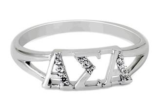 Alpha Sigma Alpha Sterling Silver Ring set with Lab-Created Diamonds