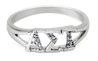 Alpha Sigma Tau Sterling Silver Ring set with Lab-Created Diamonds