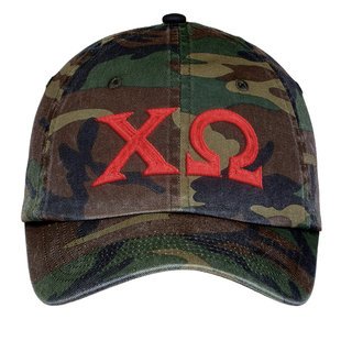 Chi Omega Lettered Camouflage Hat