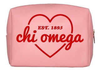 Chi Omega Pink with Red Heart Makeup Bag