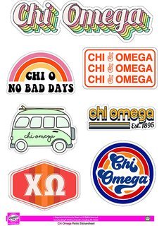 Chi Omega Retro Sticker Sheet