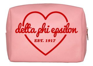Delta Phi Epsilon Pink with Red Heart Makeup Bag