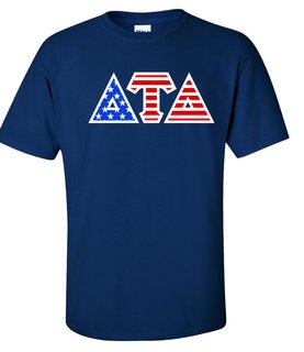 DISCOUNT-Delta Tau Delta Greek Letter American Flag Tee