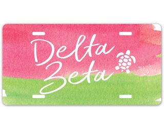 Delta Zeta Watercolor Script License Plate