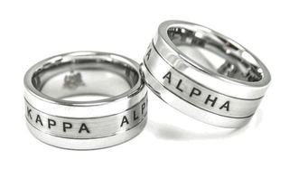 Kappa Alpha Tungsten Ring with 1865 and Fraternity Crest - Shield