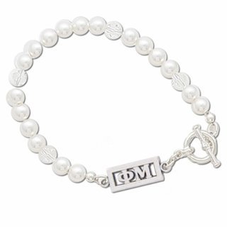 Phi Mu White Pearl & Clear Bracelet