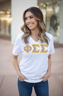 DISCOUNT-Phi Sigma Sigma Lettered V-Neck Tee