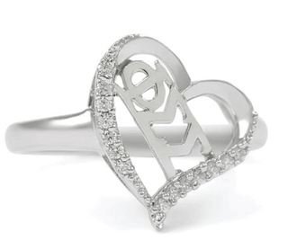 Phi Sigma Sigma Sterling Silver Heart Ring set with Lab-Created Diamonds