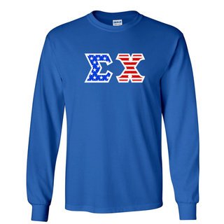 DISCOUNT-Sigma Chi Greek Letter American Flag long sleeve tee