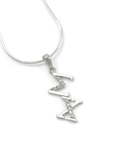 Sigma Chi Sterling Silver Diagonal Lavaliere set with Lab-Created Diamonds