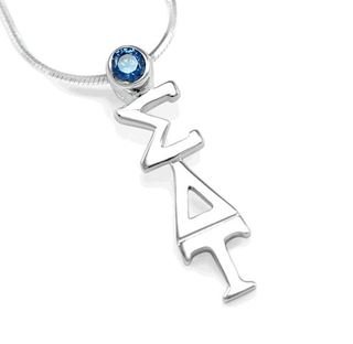 Sigma Delta Tau Sterling Silver pendant with Blue Crystal