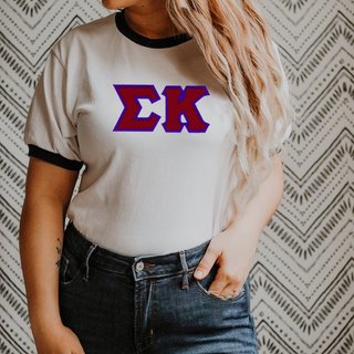 DISCOUNT-Sigma Kappa Lettered Ringer Shirt