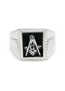Sterling Silver Mason / Freemason Mason / Freemason Ring With Black Enamel