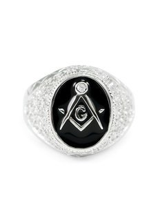Sterling Silver Mason / Freemason Ring With Oval Face