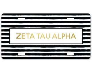 Zeta Tau Alpha Striped Gold License Plate