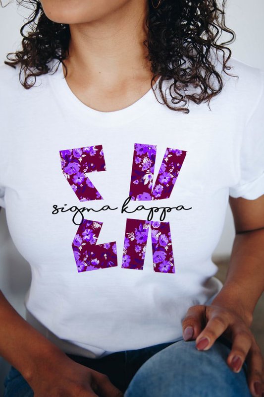Sigma Kappa Floral Big Lettered T-Shirt 