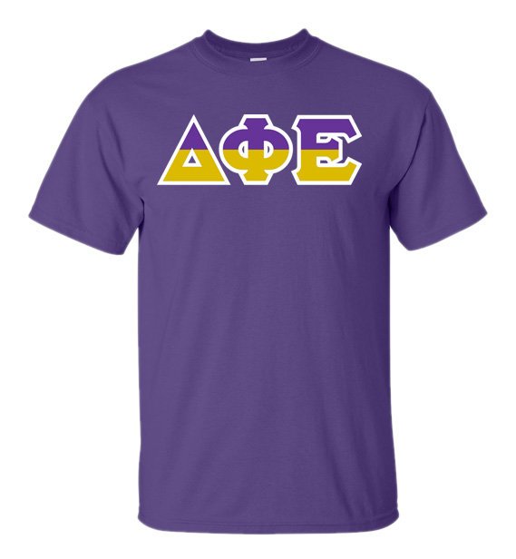 Delta Phi Epsilon Two Tone Greek Lettered T-Shirt SALE $21.95. - Greek ...