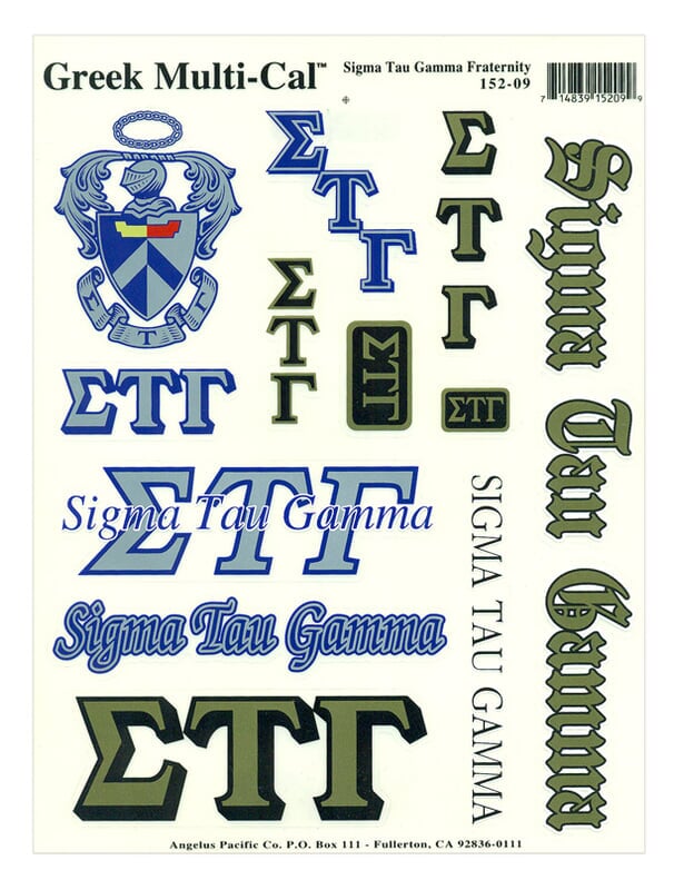 Sigma Tau Gamma Multi Greek Decal Sticker Sheet SALE $15.99. - Greek Gear®