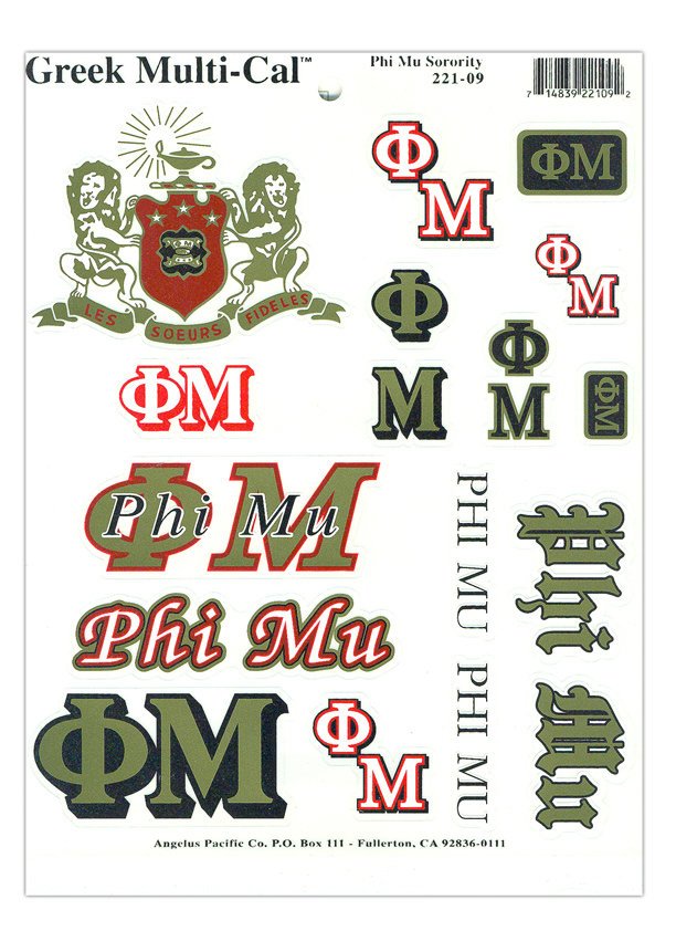 Phi Mu Multi Greek Decal Sheet