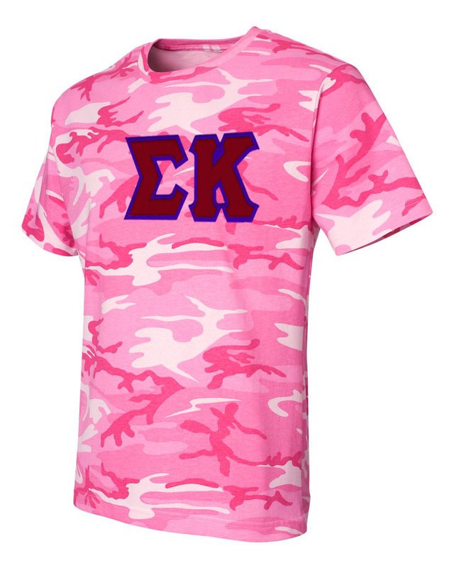 DISCOUNT-Sigma Kappa Lettered Camouflage T-Shirt SALE $27.95. - Greek Gear®