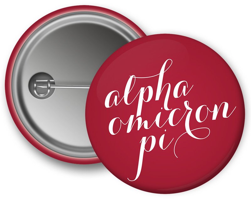 Alpha Omicron Pi Script Button SALE $2.25. - Greek Gear®