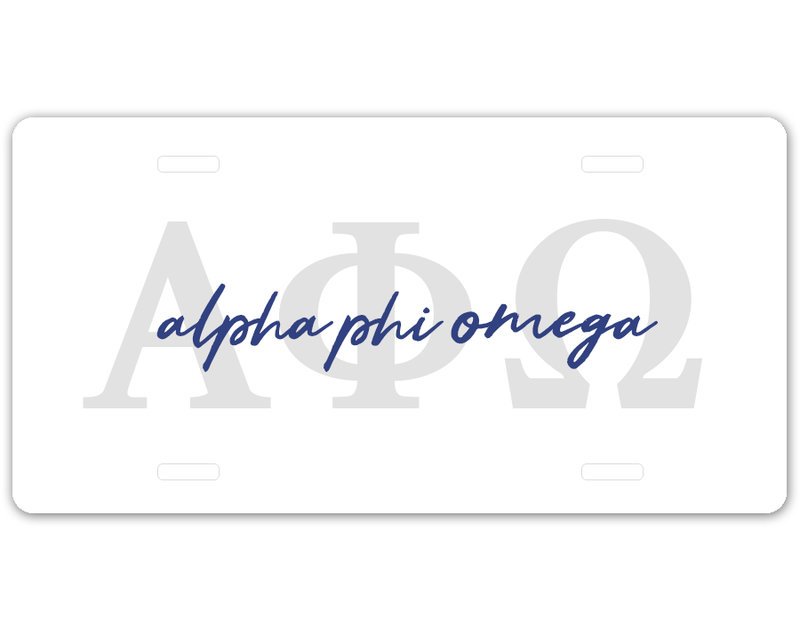 Alpha Phi Omega Letters Script License Plate