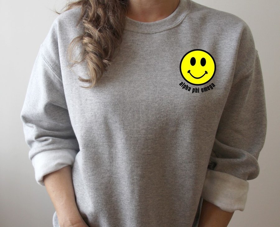 Alpha Phi Omega Smiley Face Embroidered Crewneck Sweatshirt