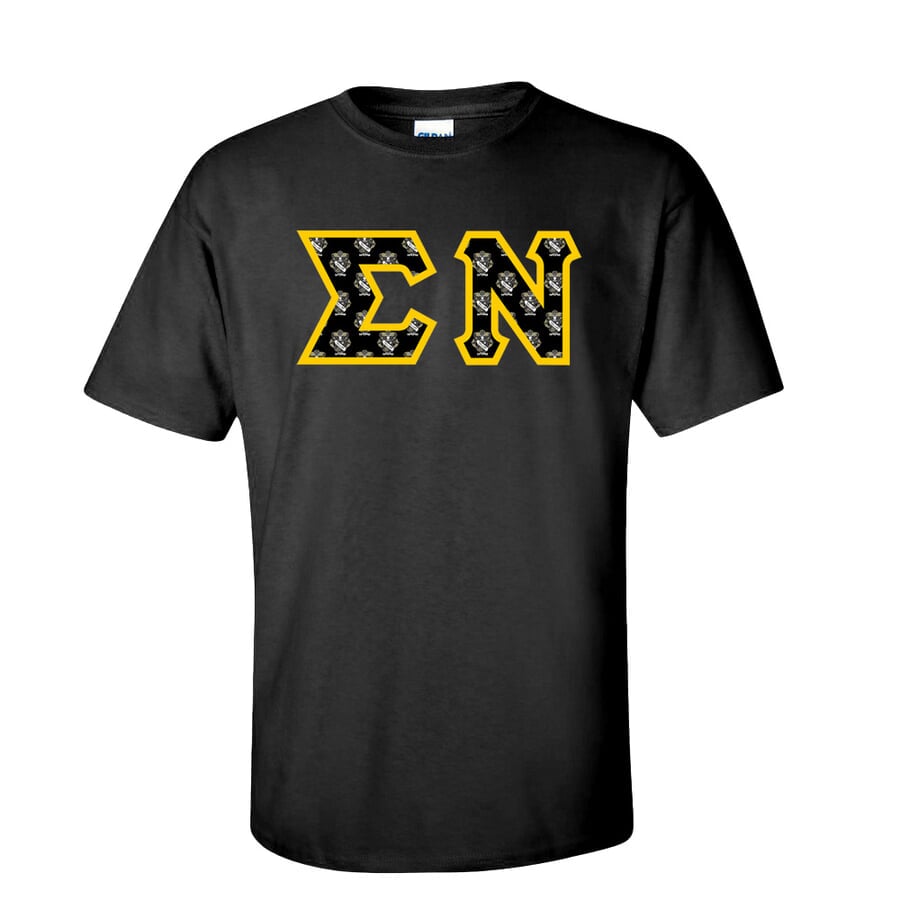 Sigma Nu Fraternity Crest Shield Twill Letter Tee Sale 25 95 Greek Gear