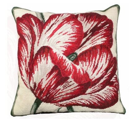 Large Tulip Needlepoint Pillow For Sale Cottage Bungalow