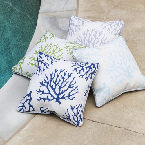 Coral Outdoor Pillow in Aqua Cottage & Bungalow