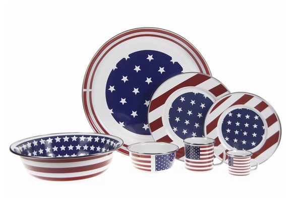 Beach Themed Stars & Stripes Enamel Dinner Set for Sale - Cottage ...