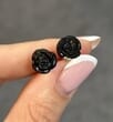 Carved Amber Rose Stud Earrings Made of Black Amber
