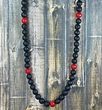 Men's Amber Necklace Made of Matte Black Amber and Jadeite Beads