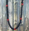 Men's Beaded Necklace Made of Matte Black Amber and Jadeite Beads