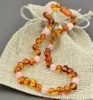 Children's Amber Necklace made of Baltic Amber and Rose Quartz