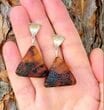 Meteorite Amber Earrings Made of Triangle Shape Carved Amber