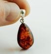 Small Teardrop Amber Pendant Made of Dark Cognac Baltic Amber