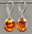 Amber Earrings Made of Olive Shape Cognac Baltic Amber