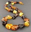 Multicolor Amber Necklace Made of Free Form Shape Baltic Amber