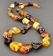 Multicolor Amber Necklace Made of Free Form Shape Baltic Amber