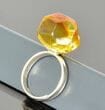 Amber Silver Ring Made of Faceted Natural Shape Golden Color Amber