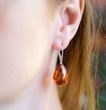 Teardrop Amber Earrings Made of Dark Cognac Baltic Amber