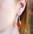 Teardrop Amber Earrings Made of Dark Cognac Baltic Amber